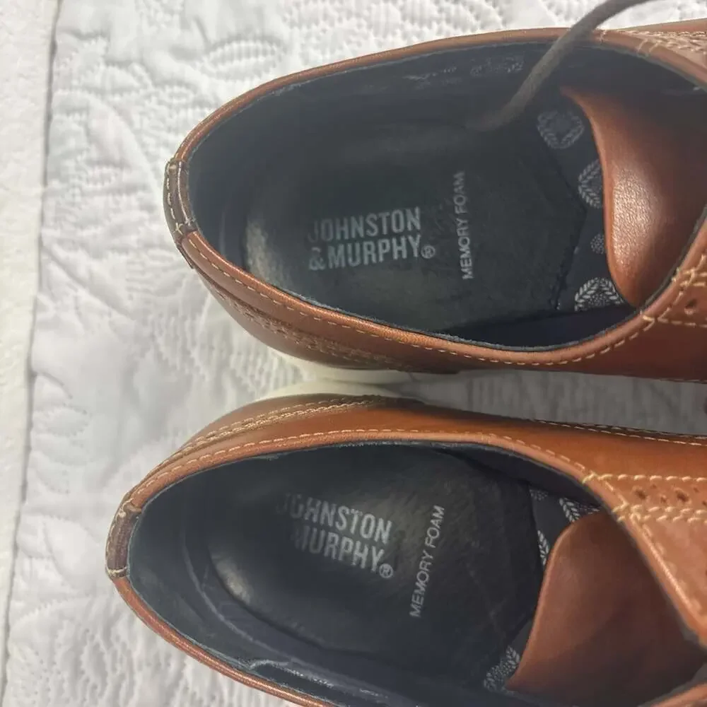 Johnston & Murphy Mens Brown Leather Oxfords Casual Dress Shoes Size 10M Lace Up